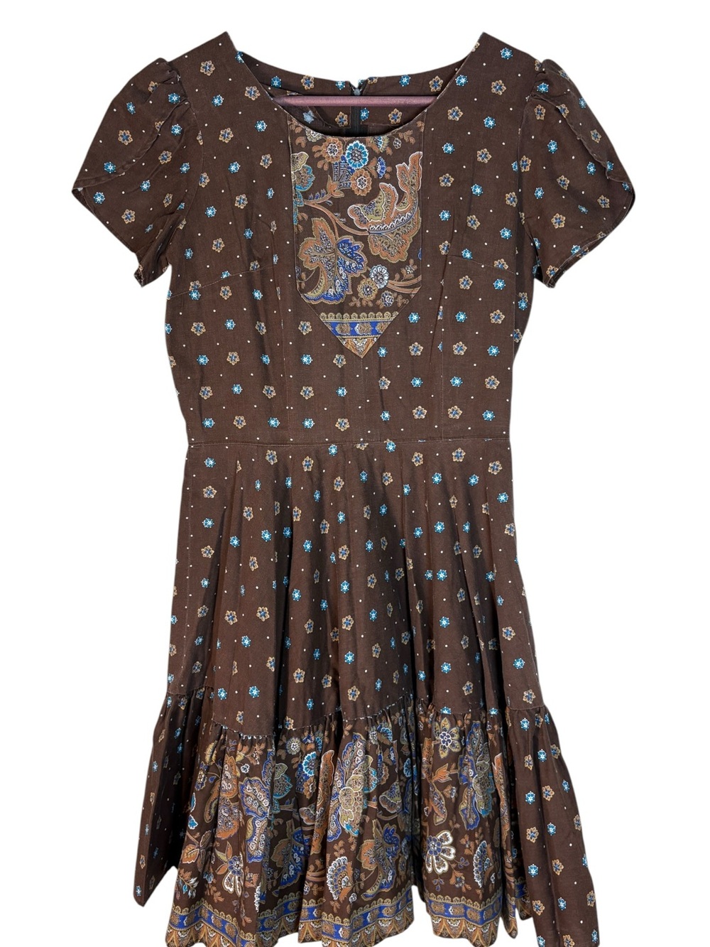 Boho Prairie Cottagecore Floral Paisley Mini Dress